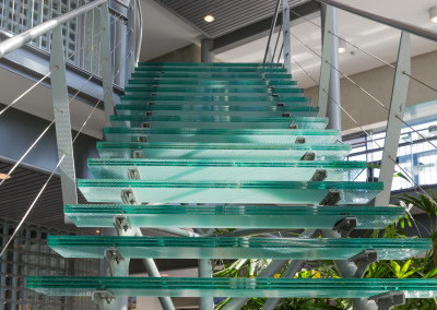 Glass stairway in a modern office building